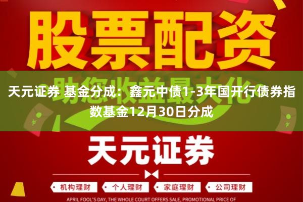 天元证券 基金分成：鑫元中债1-3年国开行债券指数基金12月30日分成