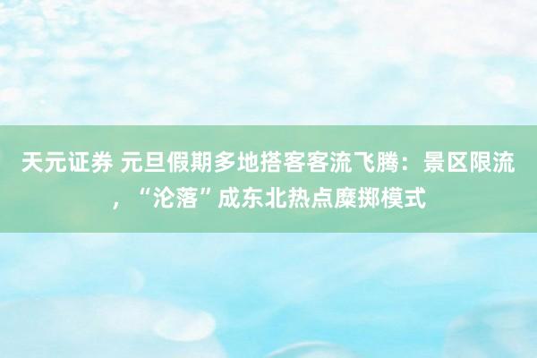 天元证券 元旦假期多地搭客客流飞腾：景区限流，“沦落”成东北热点糜掷模式
