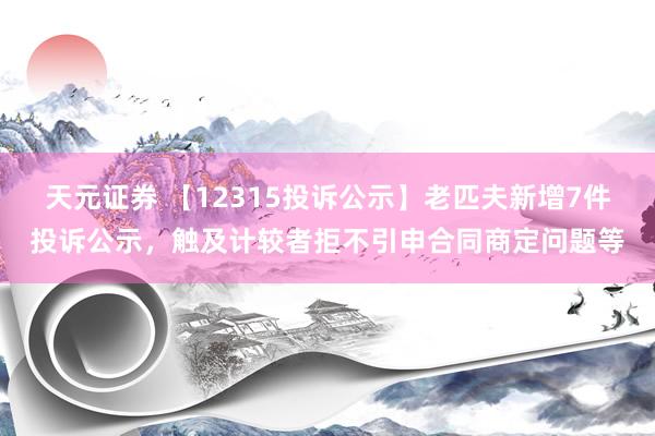 天元证券 【12315投诉公示】老匹夫新增7件投诉公示,触及计较者拒不引申合同商定问题等