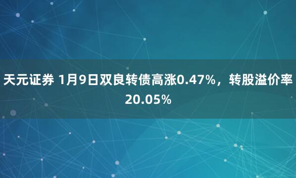 天元证券 1月9日双良转债高涨0.47%，转股溢价率20.05%