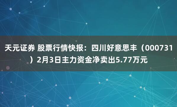天元证券 股票行情快报：四川好意思丰（000731）2月3日主力资金净卖出5.77万元